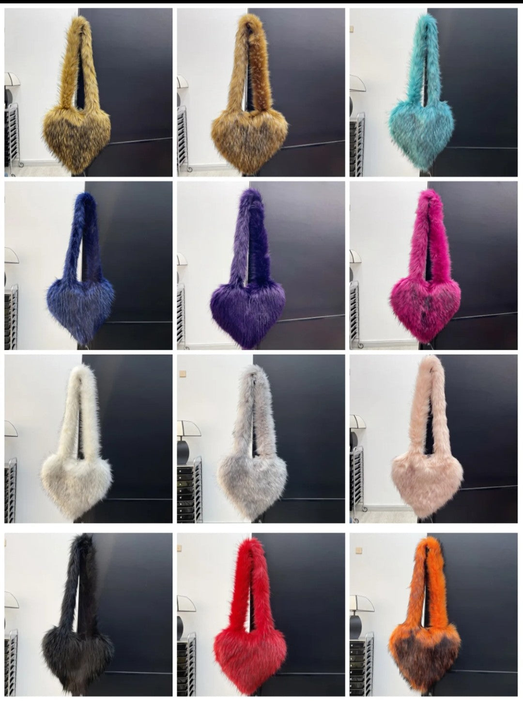 (Free Shipping)(Tariffs included in price) Woman's Faux Fur Heart Shaped Shoulder Crossbody Bag Winter Fur HandBags for women Female Clutch Purse Messenger Bag