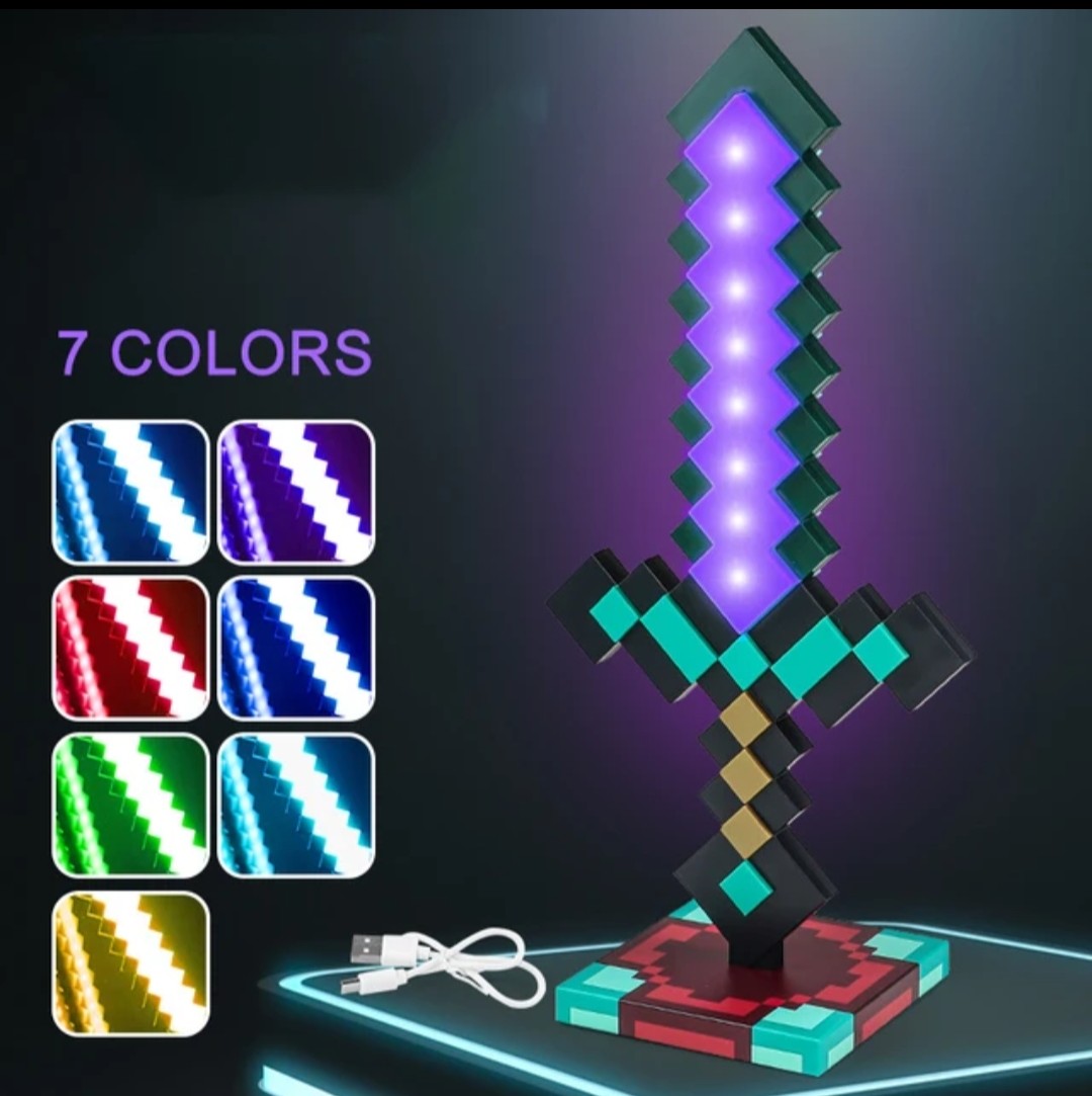 (Free Shipping)(Tariffs included in price) Diamond Pixel Sword Lamp Color Changing New Energy Efficiency Brightness for Bedroom Lamp Night Light
