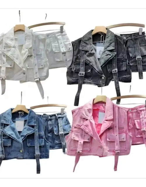 Load image into Gallery viewer, (Free Shipping) Women's denim clothes set vest and mini pocket skirt two-piece set for women denim cargo set
