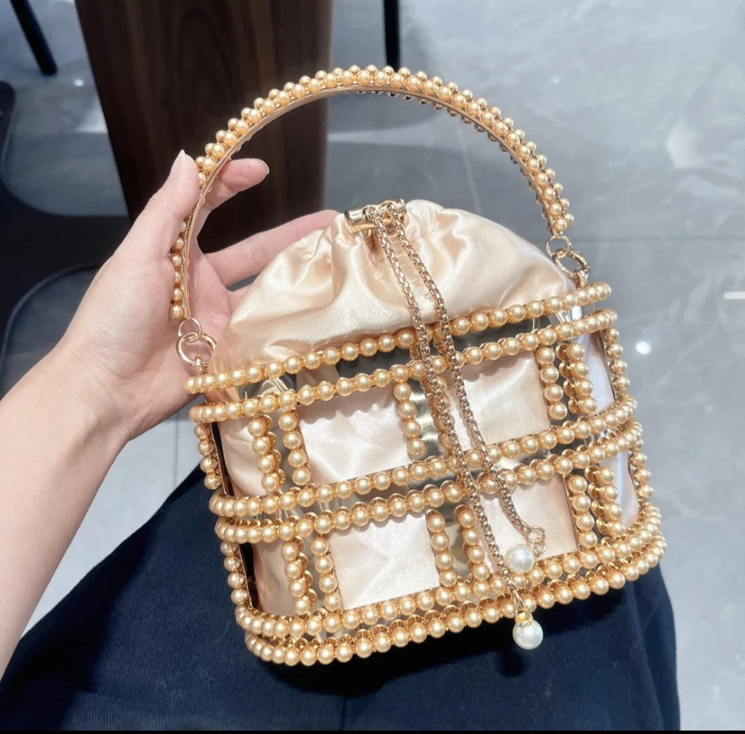 (Free Shipping)(Tariffs included in price) Diamond Metal Birdcage Dress Handbag Women's Chain Clutch Evening Bag