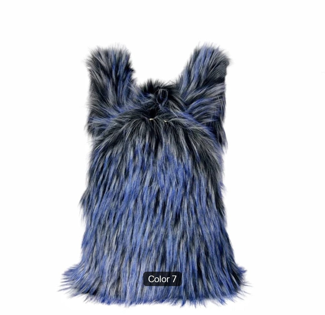 (Free Shipping) Furry Faux Fur Women's Luxury Designer Backpack Handbag Purses Women's Gradient Shoulder Bag Women's Rucksack