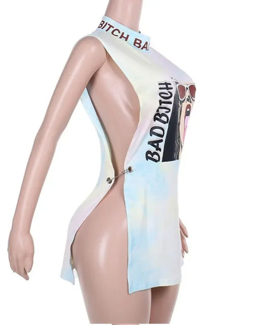 Load image into Gallery viewer, (Free Shipping)(Tariffs included in price) HigH Neck Letter Print Sexy Hollow Sleeveless Tank Dress Spicy Girl Loose T-shirt For Women
