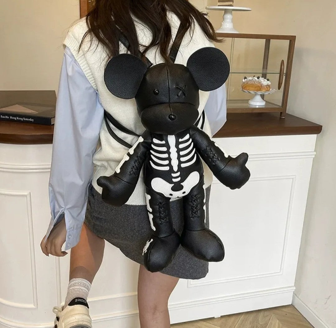 (Free Shipping)(Tariffs included in price) Funny Mouse Bear Backpack PU Leather Artistic Personality Thriller Single Shoulder Crossbody Backpack Halloween Backpacks