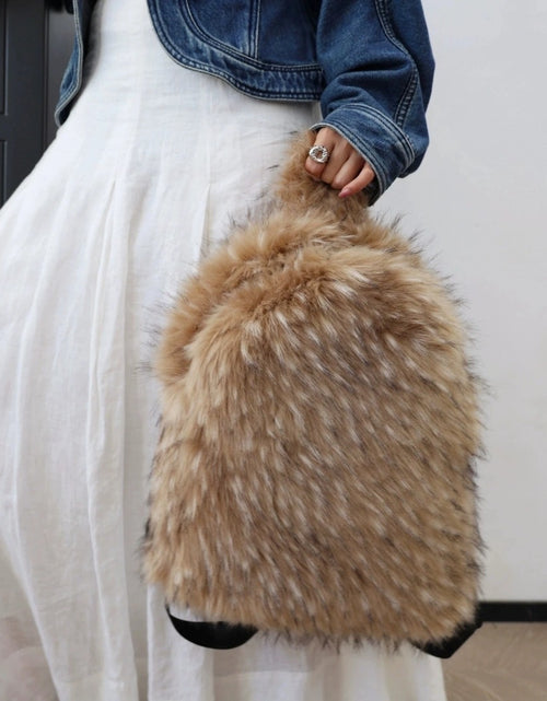 Load image into Gallery viewer, (Free Shipping) Furry Faux Fur Women's Luxury Designer Backpack Handbag Purses Women's Gradient Shoulder Bag Women's Rucksack
