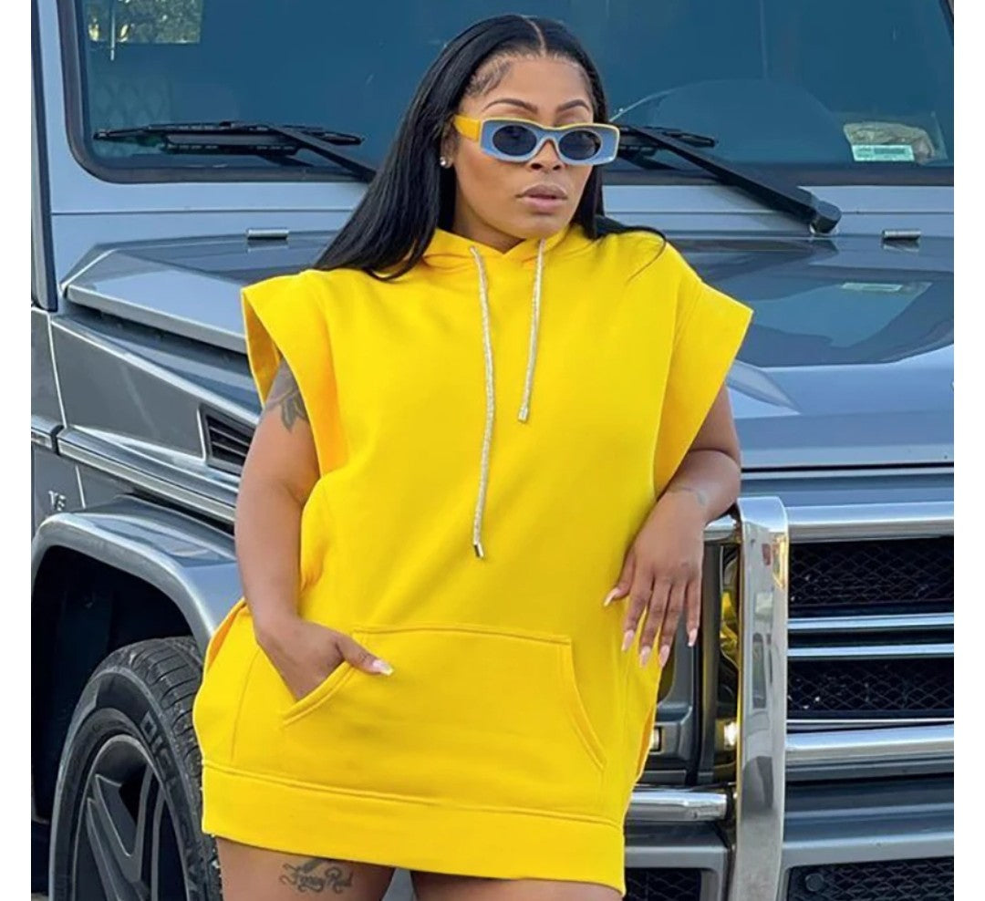 (Free Shipping)(Tariffs included in price) Ladies Spring solid color sleeveless hoodie dress cheap casual women dresses