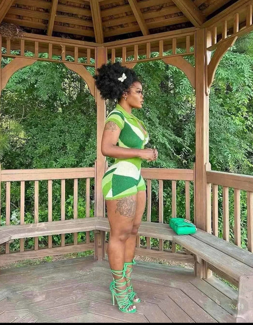 Load image into Gallery viewer, (Free Shipping)(Tariffs included in price) Women's Sexy Bodycon V Neck Short Sleeve Patchwork Knitted Romper
