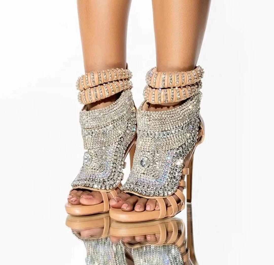 (Free Shipping) Luxury Women's Diamond High Heel Rhinestone Stiletto Sandal Dress Shoes