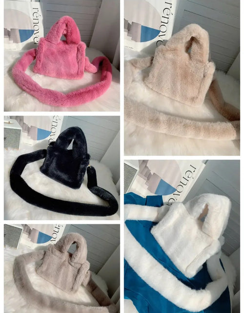Load image into Gallery viewer, (Free Shipping) Women's Soft Plush Hand Bag Solid Color Tote Female Large Capacity Fur Underarm Bags Furry Fluffy Shoulder Crossbody Bag
