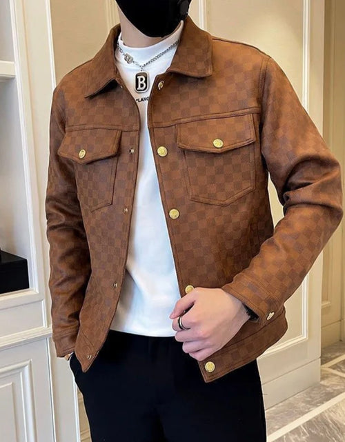 Load image into Gallery viewer, (Free Shipping)(Tariffs included in price)Autumn Winter Suede Plaid Jacket for Men Lapel Slim Fit Casual Business Bomber Jacket Social Streetwear Windbreaker Coat
