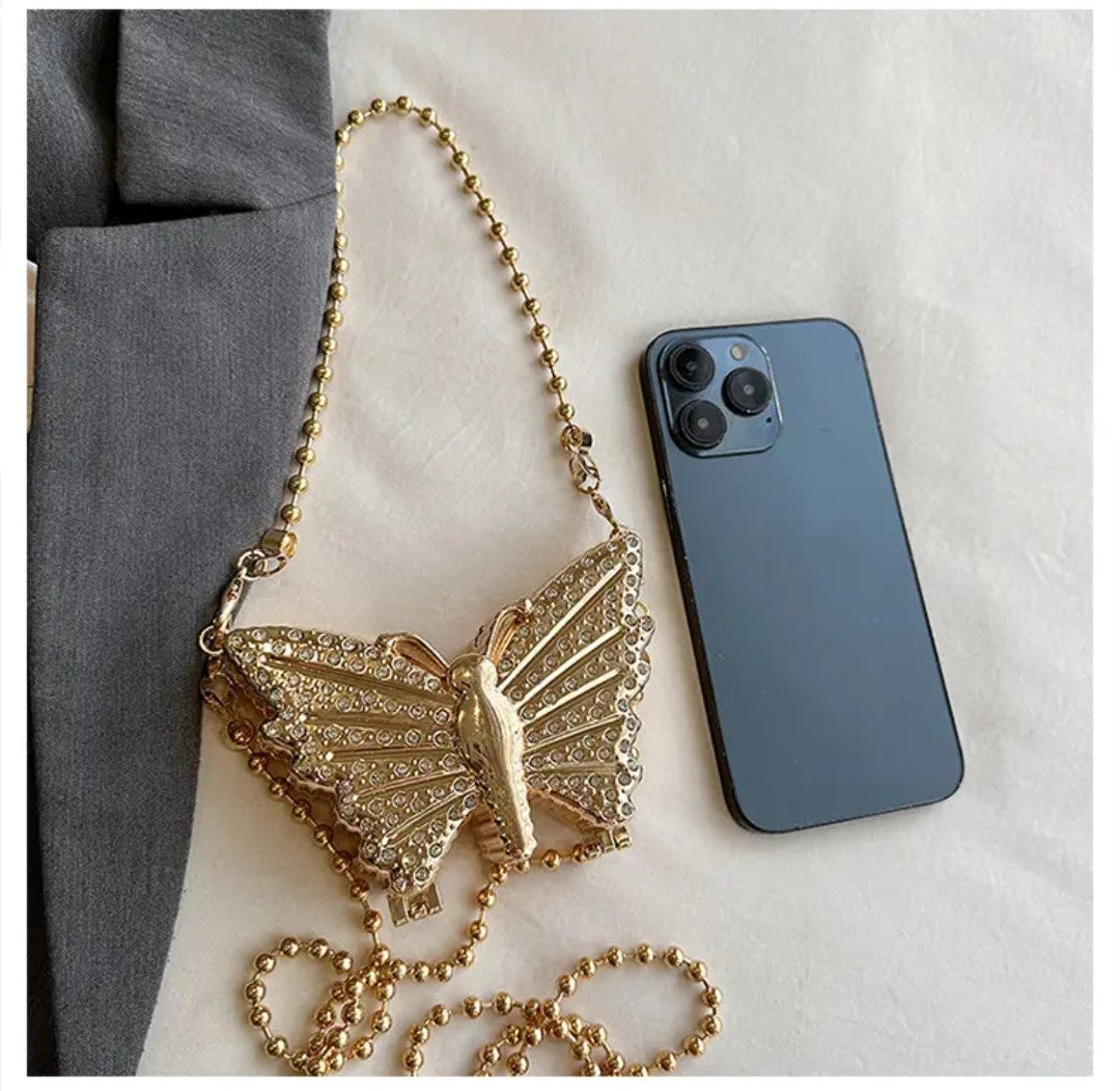 (Free Shipping)(Tariffs included in price) Metal Mini Butterfly Small Shoulder Crossbody Bags for Women Luxury Party Evening Handbags and Purses Female Diamond Clutches