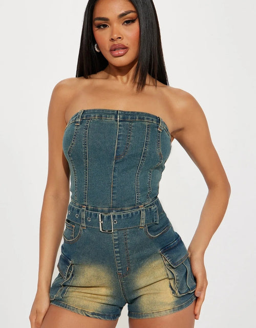 Load image into Gallery viewer, (Free Shipping)(Tariffs included in price) Retro Fashion Denim Bodycon Jumpsuit Women Sleeveless Backless Elasticity Washed Romper Female Overalls
