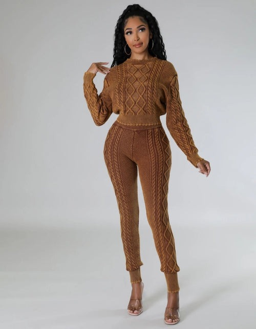 Load image into Gallery viewer, (Free Shipping)(Tariffs included in price) Autumn Hot Selling O-neck Retro Style Women Cotton Tracksuit Elastic Pullover Rhombus Two Piece Sweater Sets
