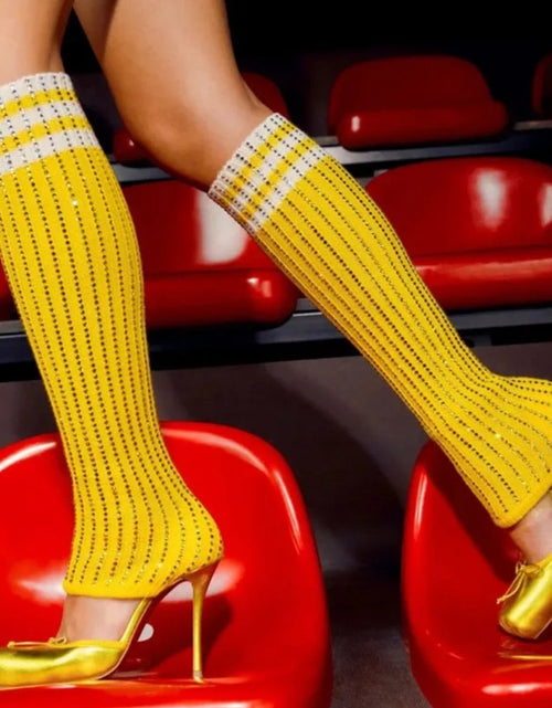 Load image into Gallery viewer, (Free Shipping) Diamond Knitted Upper High Heeled Shoe Front Bow Square Toe Knee High Stretch Cut Out Sock Sandals
