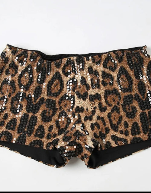 Load image into Gallery viewer, (Free Shipping)(Tariffs included in price) Sequins Leopard Print Shorts Women Hipster Sexy Low Waist Stretch Hot Pants

