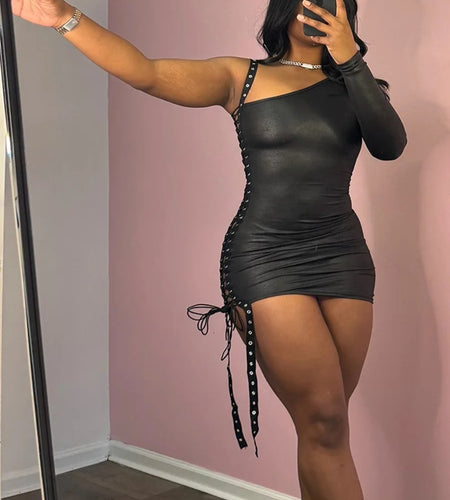 (Free Shipping)(Tariffs included in price) Sexy One Shoulder Bodycon Dress Women's Party Nightclub Mini Skinny Dress