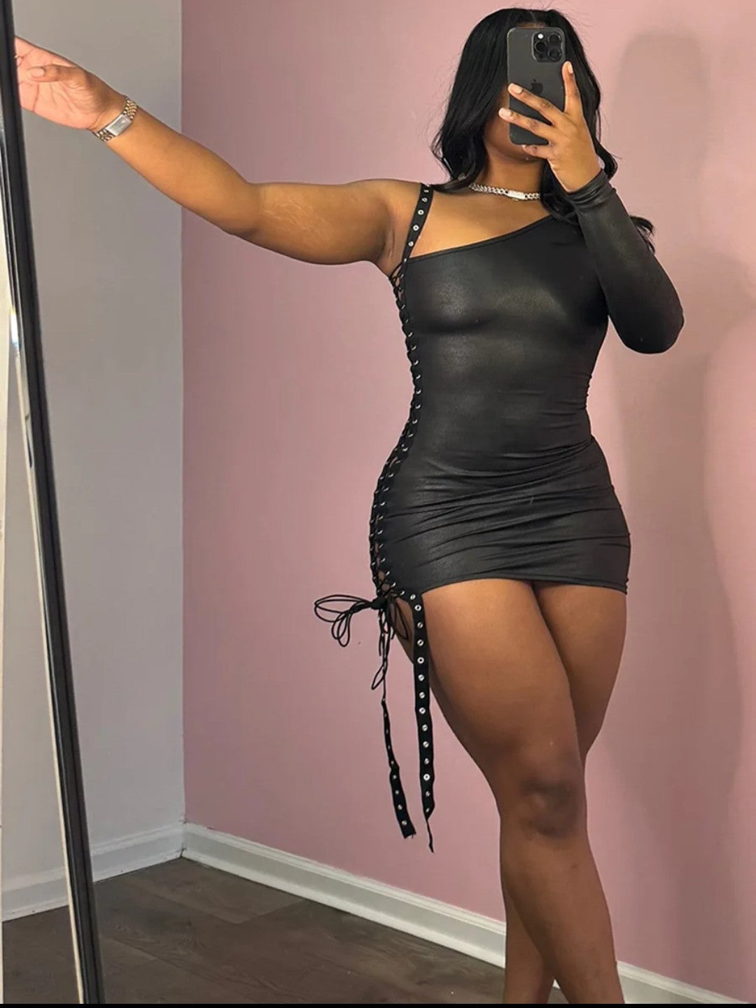 (Free Shipping)(Tariffs included in price) Sexy One Shoulder Bodycon Dress Women's Party Nightclub Mini Skinny Dress