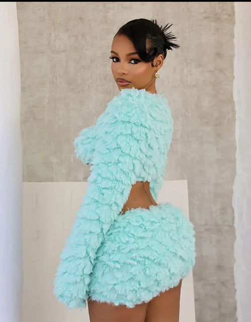 Load image into Gallery viewer, (Free Shipping)(Tariffs included in price) Women's Sexy Long Sleeve Top And Skirt Two-Piece Plush Suit
