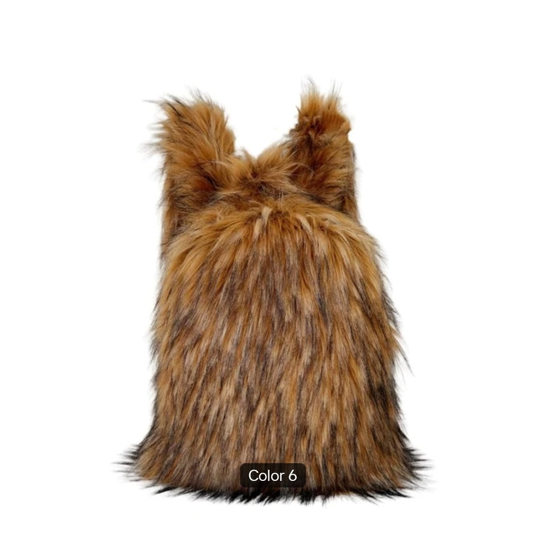 (Free Shipping) Furry Faux Fur Women's Luxury Designer Backpack Handbag Purses Women's Gradient Shoulder Bag Women's Rucksack