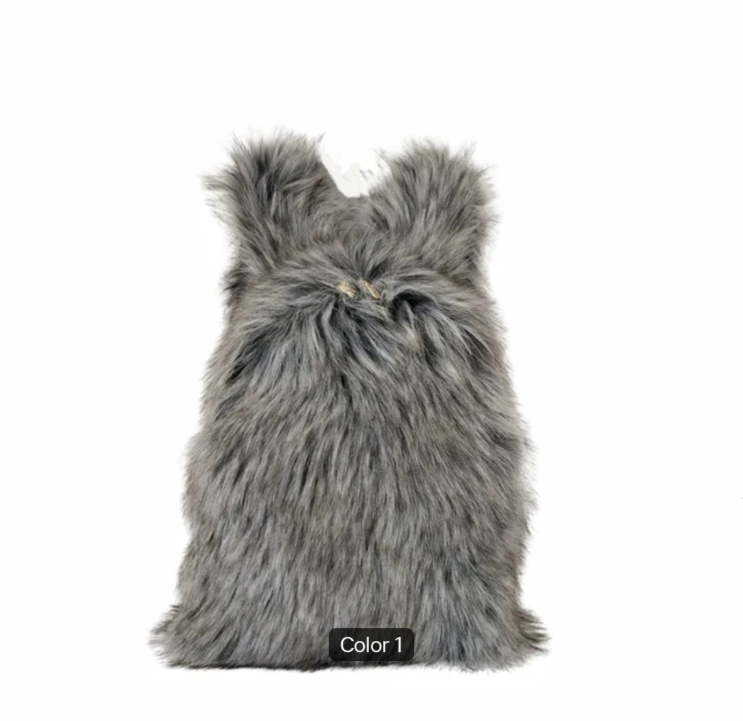 (Free Shipping) Furry Faux Fur Women's Luxury Designer Backpack Handbag Purses Women's Gradient Shoulder Bag Women's Rucksack