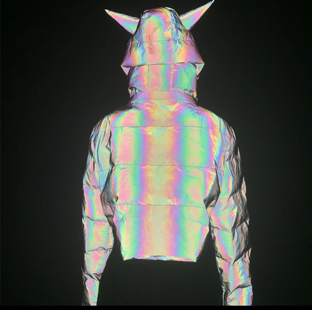 (Free Shipping)(Tariffs included in price) Winter Wear Crop Top Holographic Reflective Women Padding Jacket With Hood