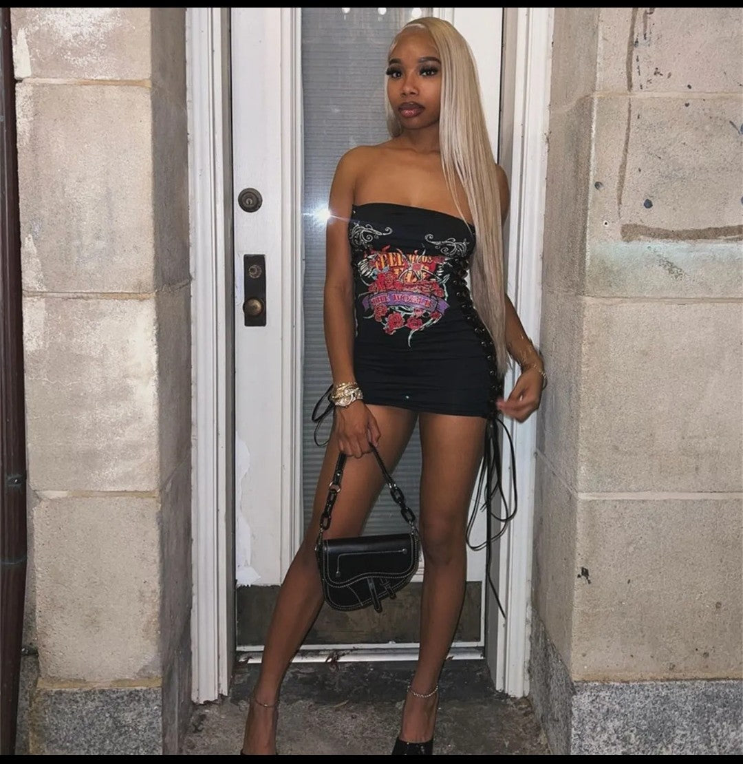 (Free Shipping)(Tariffs included in price) Summer Fashion Y2K Short Dress Retro Designer Printed Tight Lace Up Sexy Party Dress for Women