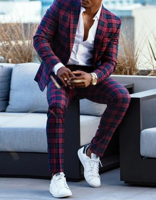 Load image into Gallery viewer, (Free Shipping)Men's 2 Piece Plaid Blazer Digital Print Suit Jacket with Zipper Fly Business Style
