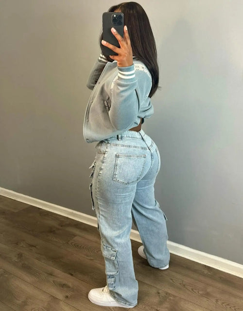 Load image into Gallery viewer, (Free Shipping)(Tariffs included in price) Latest design cargo women's denim pants multi 3D pockets ladies jeans trousers wide leg Streetwear
