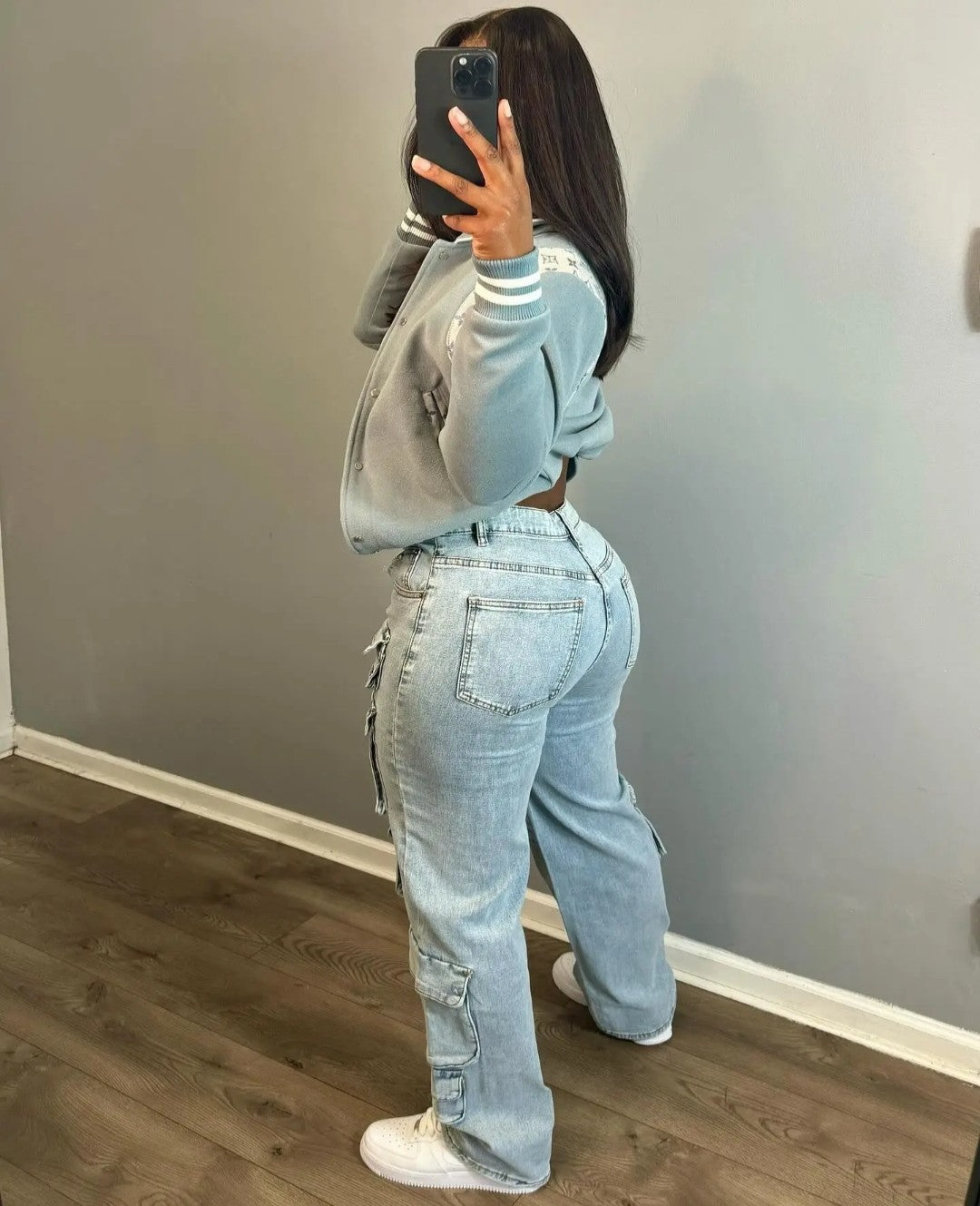 (Free Shipping)(Tariffs included in price) Latest design cargo women's denim pants multi 3D pockets ladies jeans trousers wide leg Streetwear