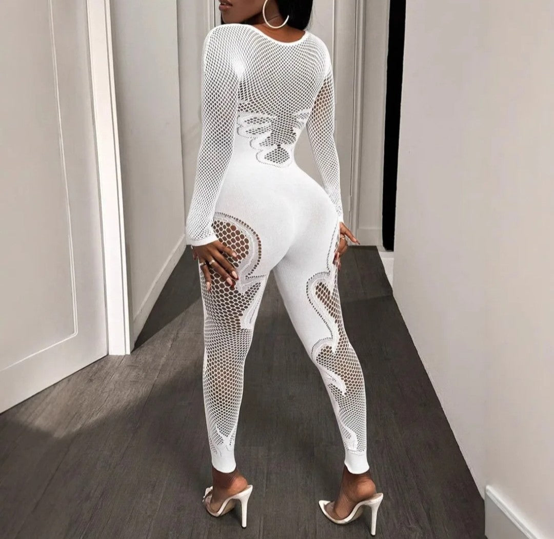 (Free Shipping)(Tariffs included in price)Autumn Fall Women Clothing Long Sleeve Hollow Out See Through Fitness Jumpsuit