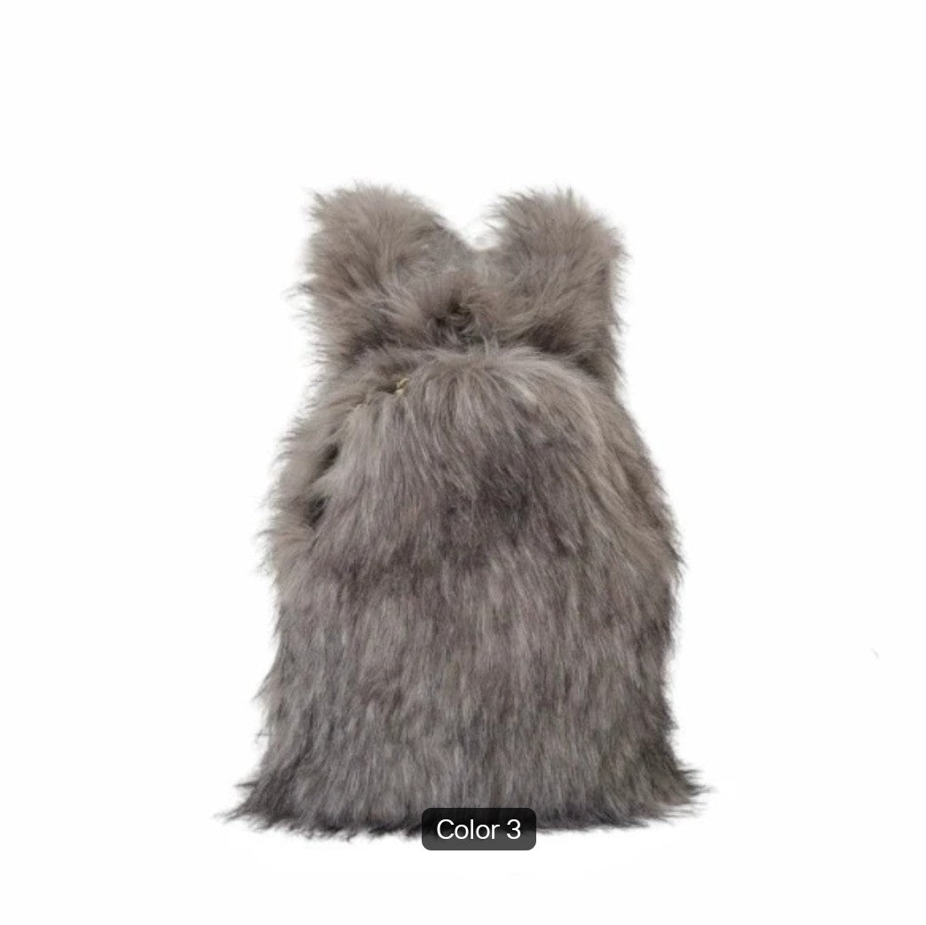 (Free Shipping) Furry Faux Fur Women's Luxury Designer Backpack Handbag Purses Women's Gradient Shoulder Bag Women's Rucksack