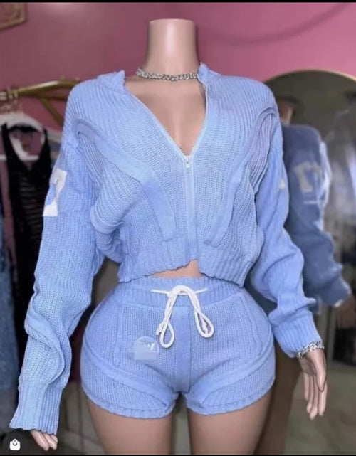 Load image into Gallery viewer, (Free Shipping)(Tariffs included in price) Loose Sports Sweater Top High Waist Shorts 2 Piece Set For Women
