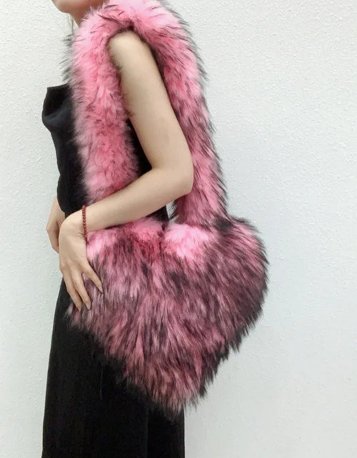 Load image into Gallery viewer, (Free Shipping)(Tariffs included in price) Woman's Faux Fur Heart Shaped Shoulder Crossbody Bag Winter Fur HandBags for women Female Clutch Purse Messenger Bag
