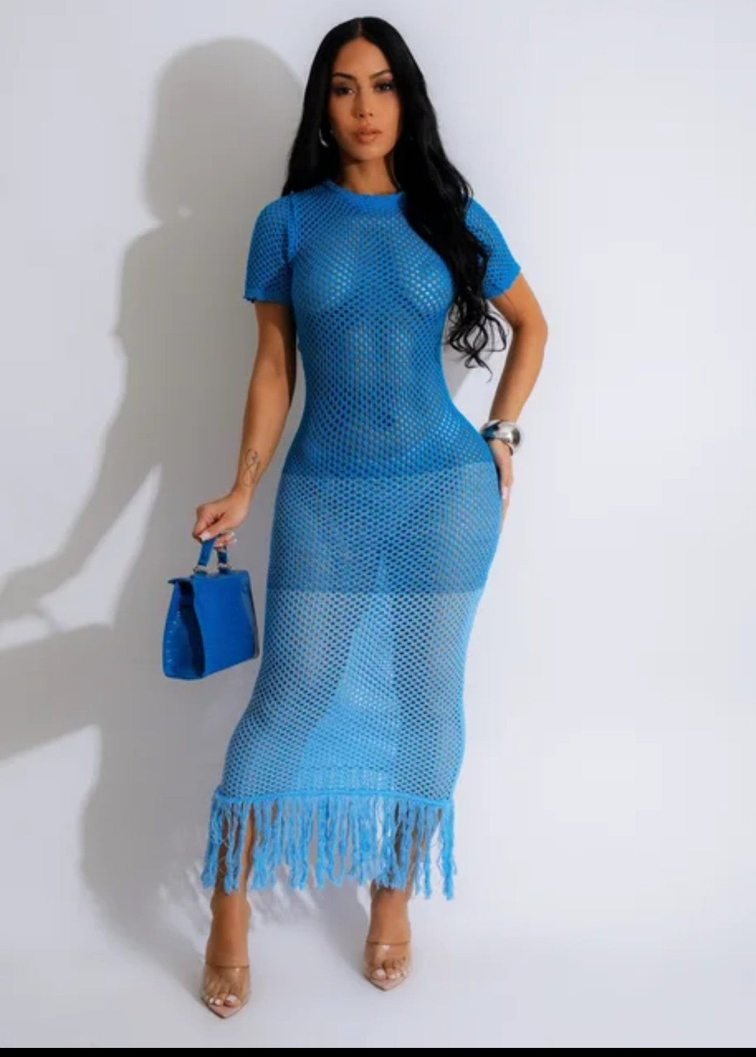 (Free Shipping)(Tariffs included in price) Fringe See-Through Beach Stretch Dress 2024 Newly