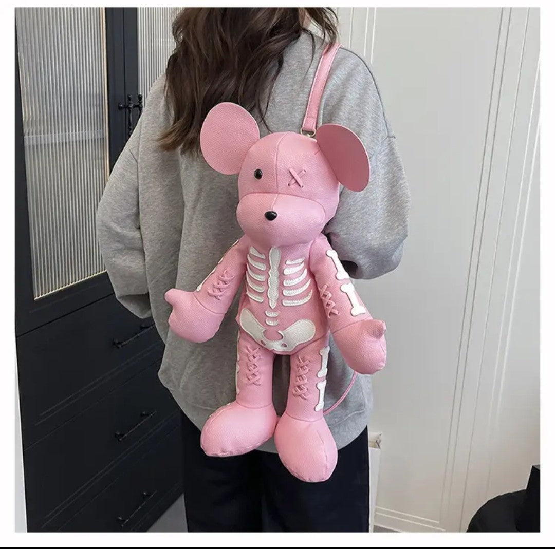 (Free Shipping)(Tariffs included in price) Funny Mouse Bear Backpack PU Leather Artistic Personality Thriller Single Shoulder Crossbody Backpack Halloween Backpacks