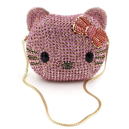(Free Shipping)(Tariffs included in price) Kitty Head Anime Diamond Evening Clutch Rhinestone Bags New Gorgeous Unique Metallic Rhinestone Purses Wedding Clutches