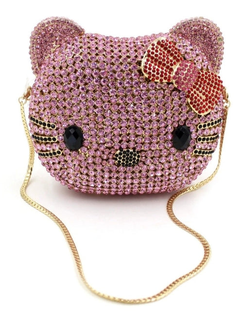 Load image into Gallery viewer, (Free Shipping)(Tariffs included in price) Kitty Head Anime Diamond Evening Clutch Rhinestone Bags New Gorgeous Unique Metallic Rhinestone Purses Wedding Clutches
