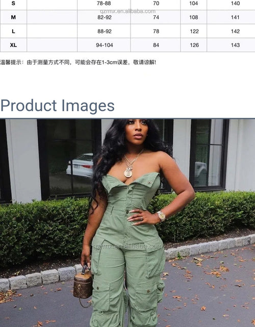 Load image into Gallery viewer, (Tariffs included in price) Plus Sizes available. Women's Romper style cargo pants jumpsuit. Sleeveless design and high waistline.

