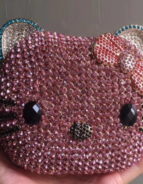 Load image into Gallery viewer, (Free Shipping)(Tariffs included in price) Kitty Head Anime Diamond Evening Clutch Rhinestone Bags New Gorgeous Unique Metallic Rhinestone Purses Wedding Clutches
