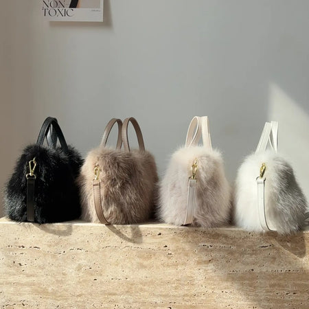 Large Capacity Bucket Bag Fashion Imitation Rabbit Fur Plush Bag Underarm Shoulder Tote Bags Winter Faux Fur Designer Handbag