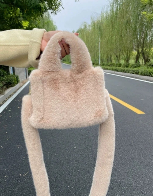 Load image into Gallery viewer, (Free Shipping) Women's Soft Plush Hand Bag Solid Color Tote Female Large Capacity Fur Underarm Bags Furry Fluffy Shoulder Crossbody Bag
