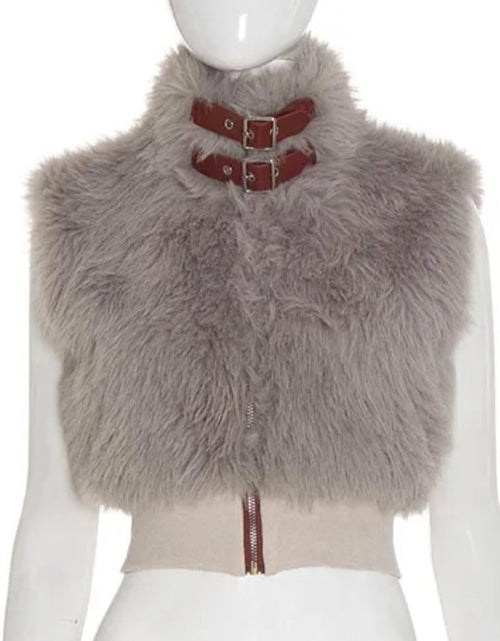 Load image into Gallery viewer, (Free Shipping)(Tariffs included in price) 2025 Fall Winter Faux Fur Jacket Vests Women Luxury Warm Fluffy Metal Leather Belt Sleeveless Coats Tops
