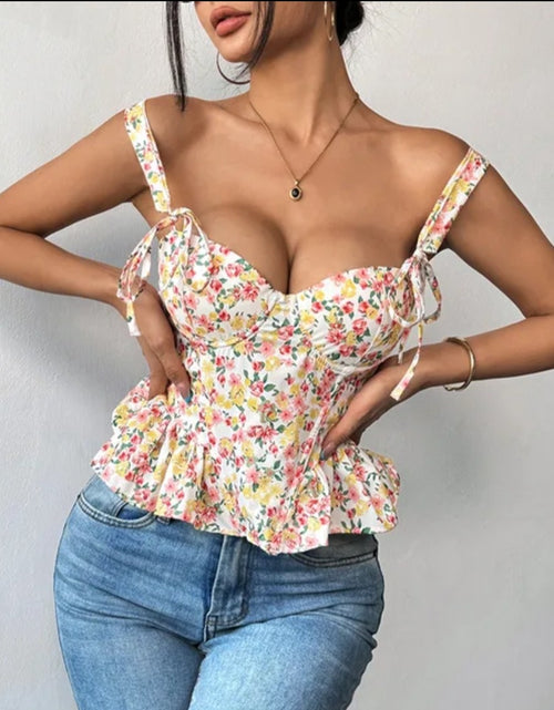 Load image into Gallery viewer, (Free Shipping)(Tariffs included in price) Floral Print Adjustable Corset Top Boned Bustier Lace-up with Removable padding Corset
