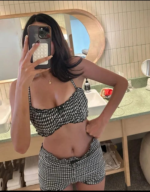 Load image into Gallery viewer, (Free Shipping)(Tariffs included in price) Plaid 2 Piece Beach Set Elastic Camisole+Ruched Shorts
