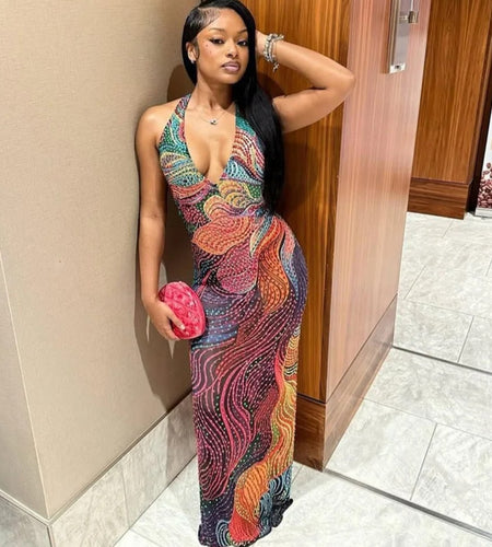 Wholesale Fashion Women Clothes 2026 Boutique Printed  Backless  Party Club Hot Sexy Dress