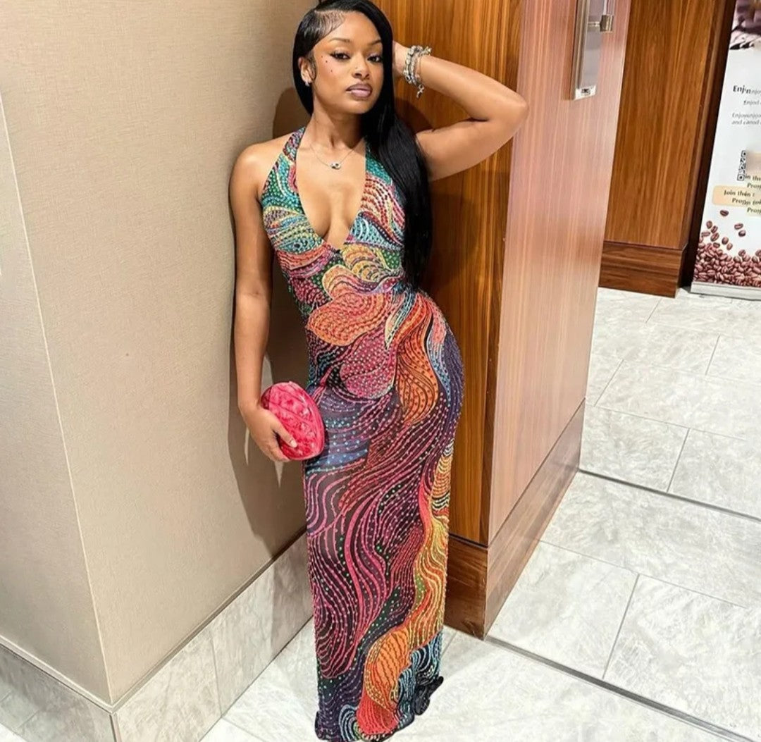 Wholesale Fashion Women Clothes 2026 Boutique Printed  Backless  Party Club Hot Sexy Dress