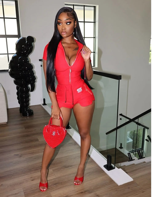 Load image into Gallery viewer, (Free Shipping)(Tariffs included in price) Stylish sexy slim pure color short sleeve shorts two-piece women's  sets
