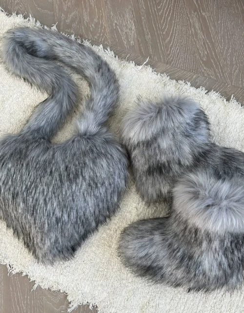 Load image into Gallery viewer, (Free Shipping)(Tariffs included in price) Fashion Forward Fur Shoulder Handbags Spicy Girls Faux Fur Boots and Bag Set Women Purse Furry Boots Matching Set
