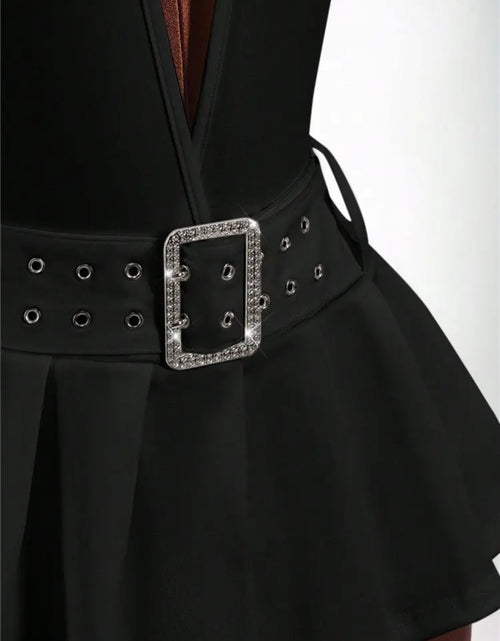 Load image into Gallery viewer, Fashion Deep V Backless A-line Mini Dresses Women Sleeveless Backless Lace up Slim Pleated Dress
