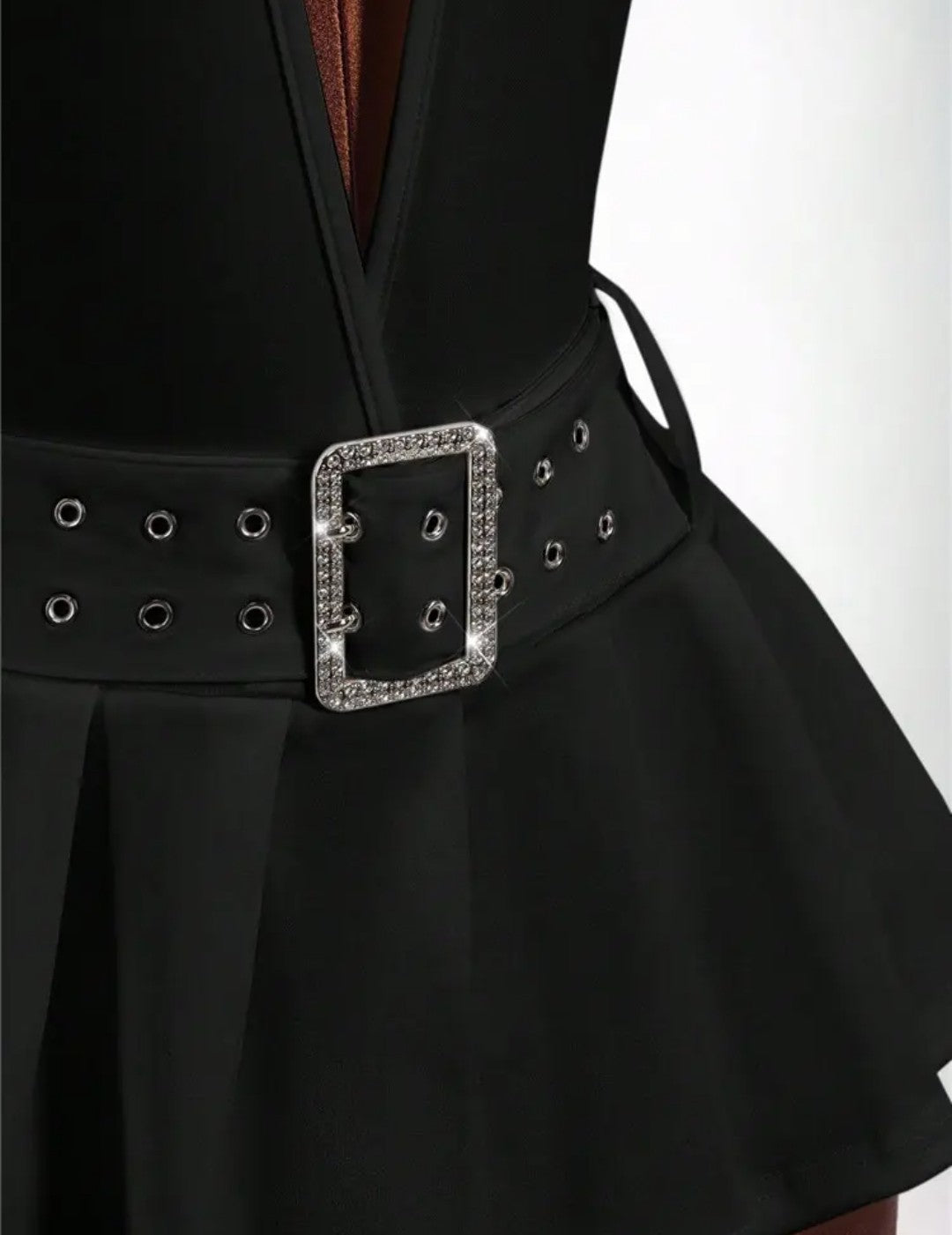 Fashion Deep V Backless A-line Mini Dresses Women Sleeveless Backless Lace up Slim Pleated Dress