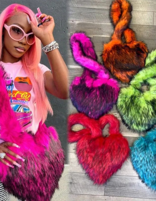 Load image into Gallery viewer, (Free Shipping)(Tariffs included in price) Woman's Faux Fur Heart Shaped Shoulder Crossbody Bag Winter Fur HandBags for women Female Clutch Purse Messenger Bag
